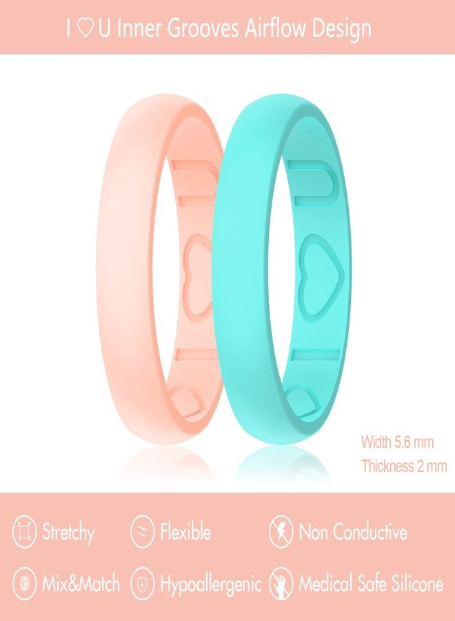 Qinaoco Silicone Ring Women - Heart [I Love U] Pattern Airflow Flow Grooves Breathable Rubber Wedding Bands for Women - 8 Rings / 4 Rings - Image 2